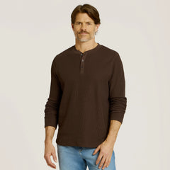 Cotton Waffle Curved Hem Henley