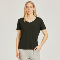 Relaxed Linen Blend V-Neck Tee