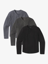 Cotton Waffle Curved Hem Henley 3-Pack