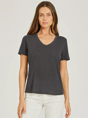 Relaxed Linen Blend V-Neck Tee