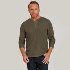 Cotton Waffle Curved Hem Henley