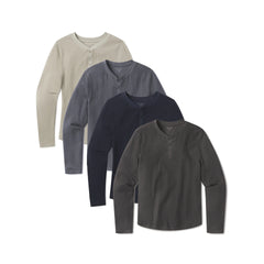 Cotton Waffle Curved Hem Henley 4-Pack