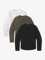 Cotton Waffle Curved Hem Henley 3-Pack
