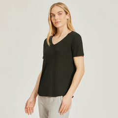 Relaxed Linen Blend V-Neck Tee
