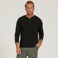 Cotton Waffle Curved Hem Henley