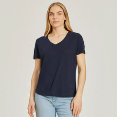 Relaxed Linen Blend V-Neck Tee