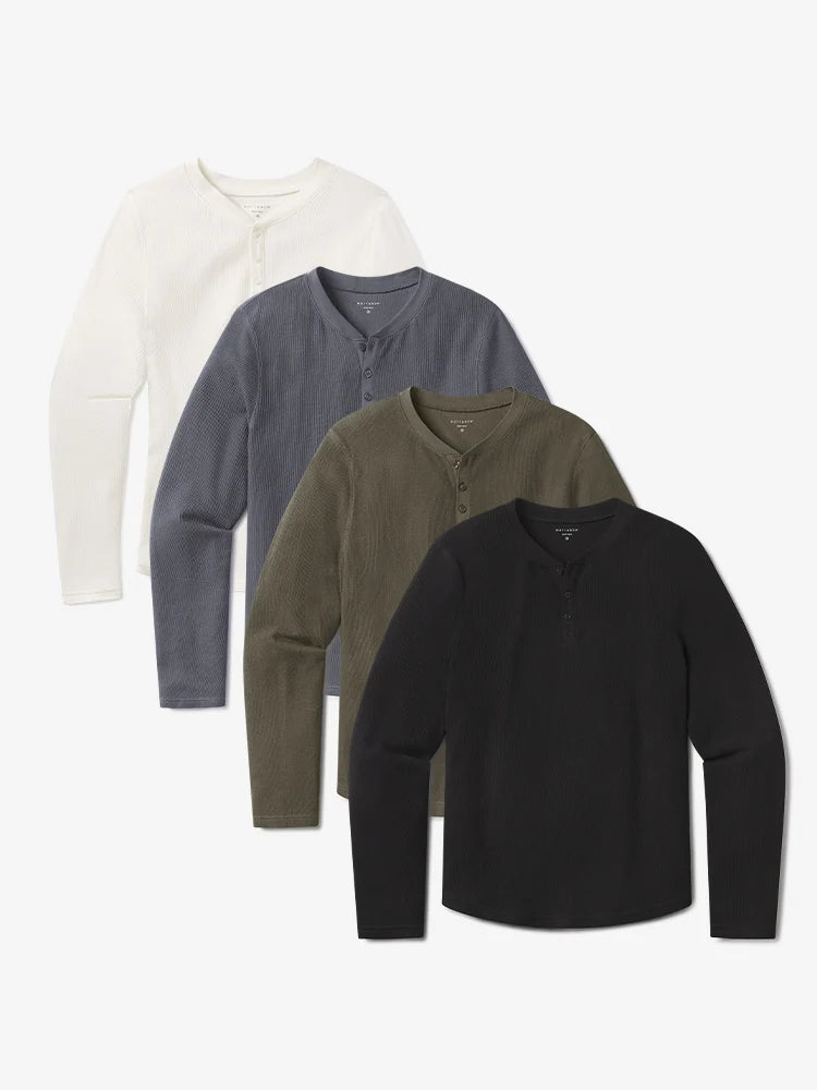 Cotton Waffle Curved Hem Henley 4-Pack