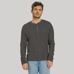 Cotton Waffle Curved Hem Henley