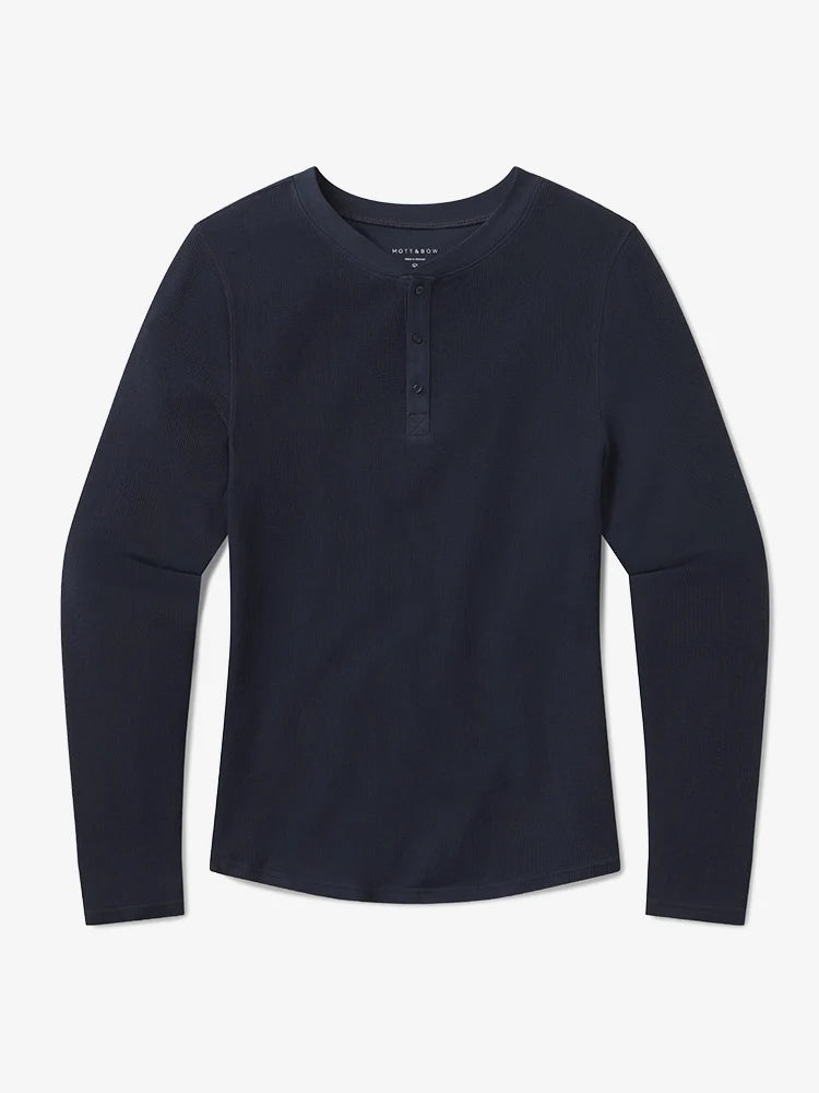 Cotton Waffle Curved Hem Henley