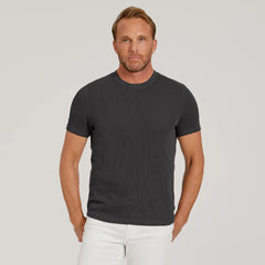 Cotton Waffle Curved Hem Crew