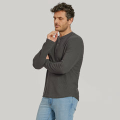 Cotton Waffle Curved Hem Henley