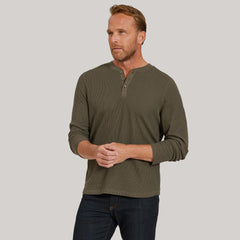 Cotton Waffle Curved Hem Henley