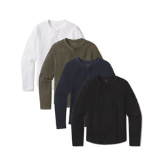 Cotton Waffle Curved Hem Henley 4-Pack
