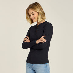 Long Sleeve Rib Henley Tee