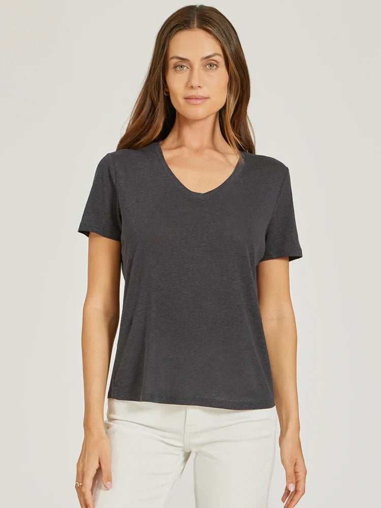 Relaxed Linen Blend V-Neck Tee