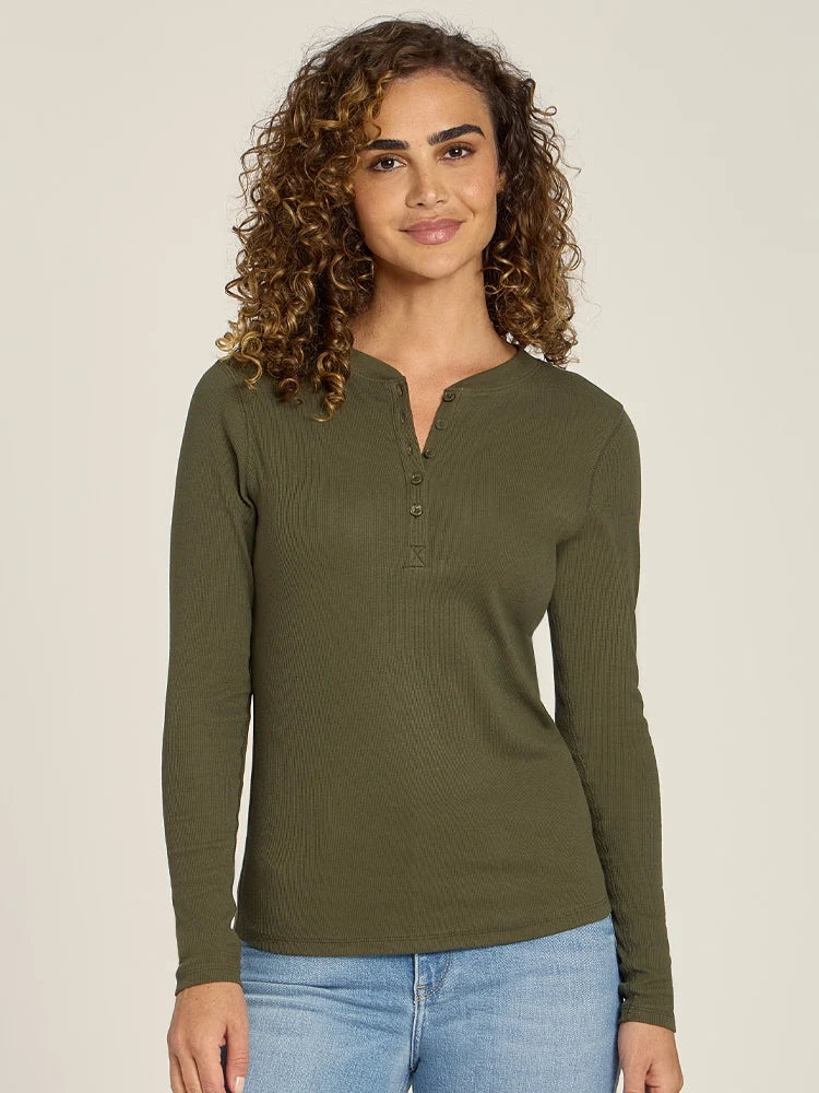 Long Sleeve Rib Henley Tee