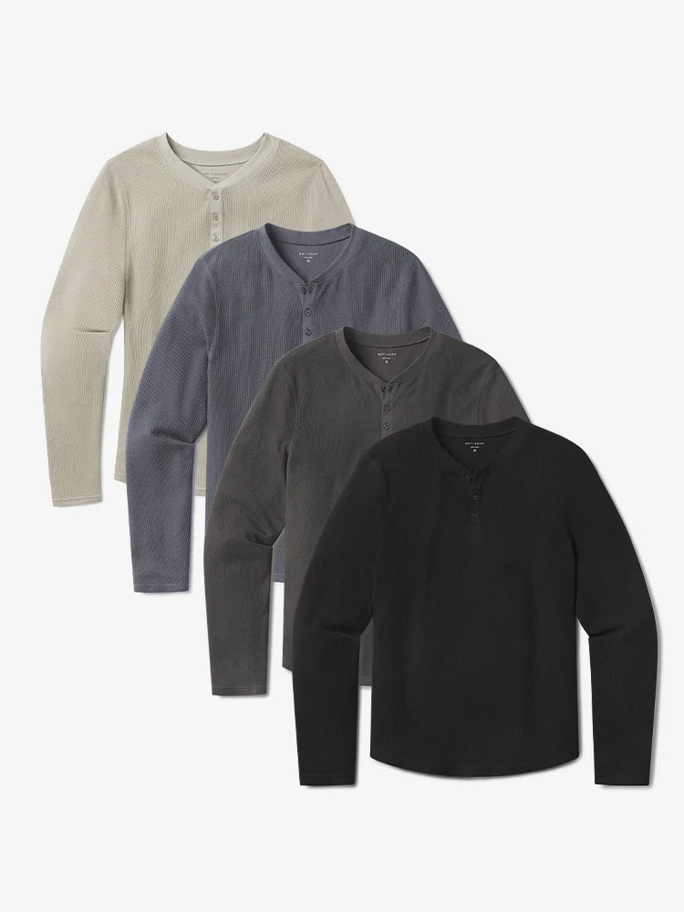 Cotton Waffle Curved Hem Henley 4-Pack