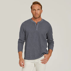 Cotton Waffle Curved Hem Henley