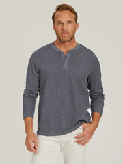 Cotton Waffle Curved Hem Henley