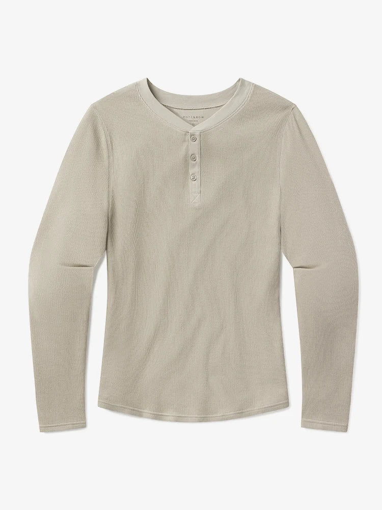 Cotton Waffle Curved Hem Henley