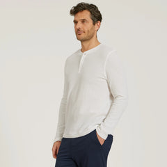 Cotton Waffle Curved Hem Henley