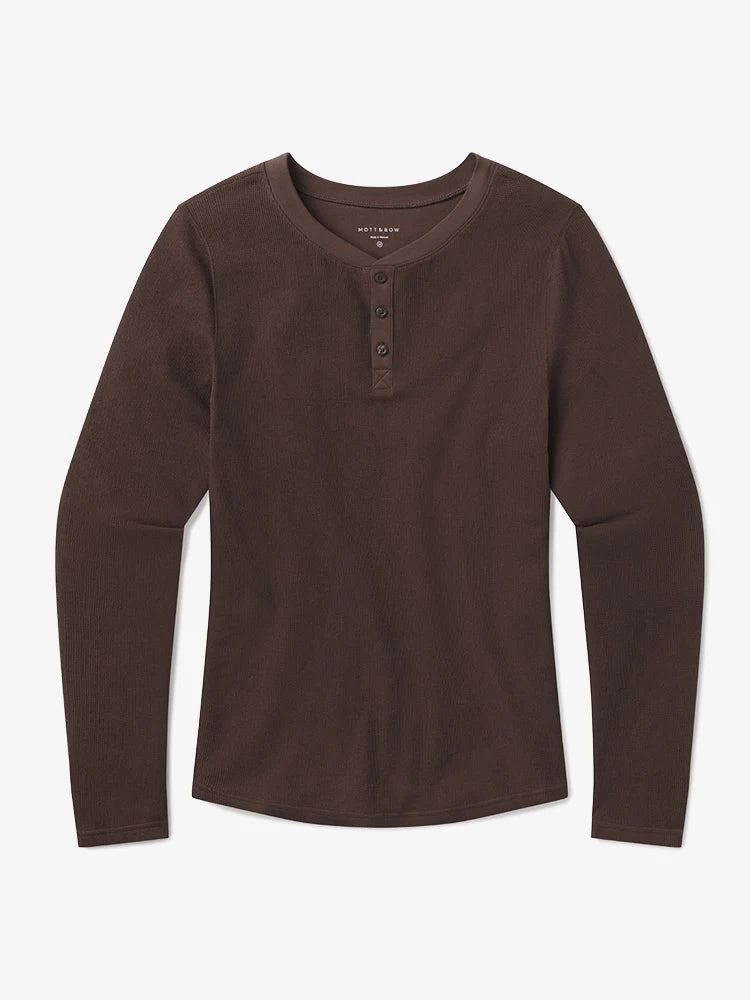 Cotton Waffle Curved Hem Henley