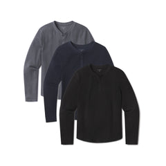 Cotton Waffle Curved Hem Henley 3-Pack