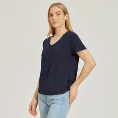 Relaxed Linen Blend V-Neck Tee