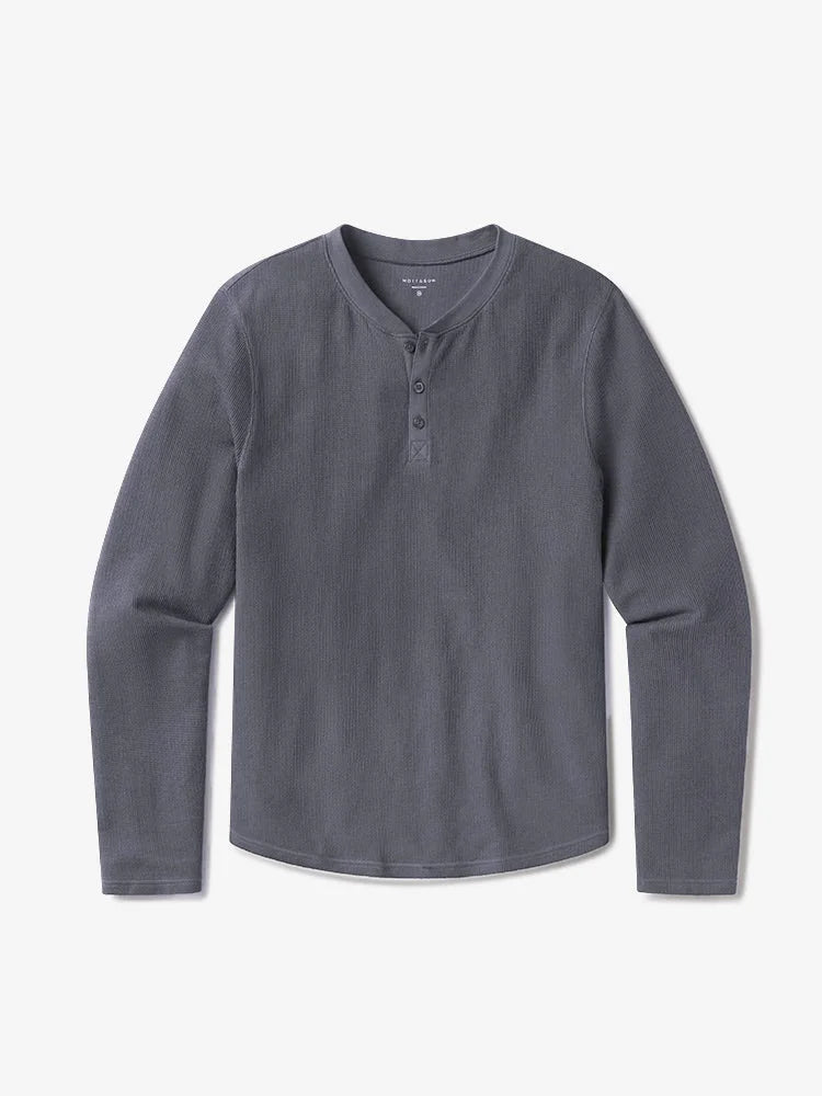 Cotton Waffle Curved Hem Henley