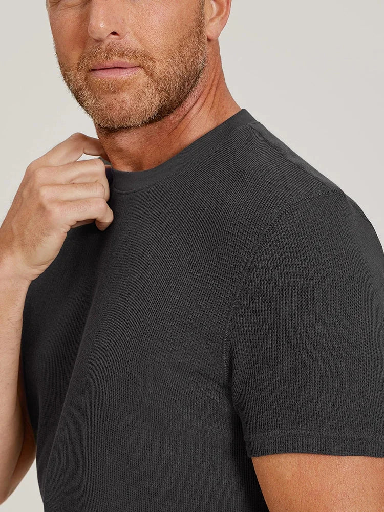 Cotton Waffle Curved Hem Crew