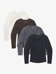Cotton Waffle Curved Hem Henley 4-Pack