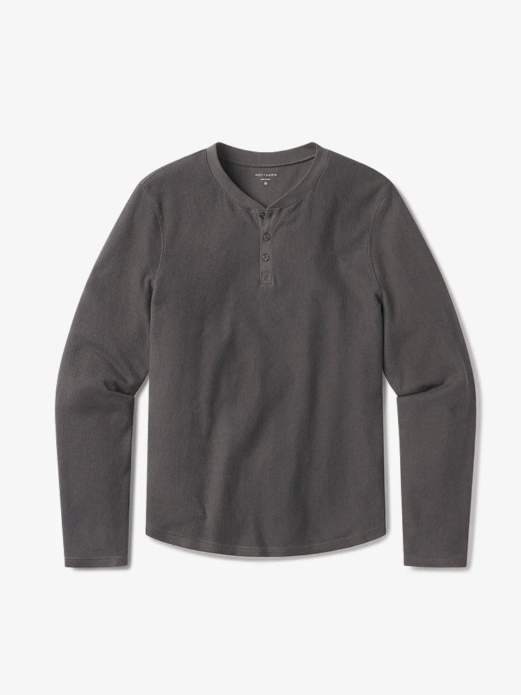 Cotton Waffle Curved Hem Henley
