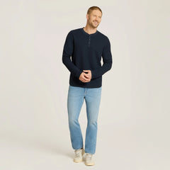 Cotton Waffle Curved Hem Henley